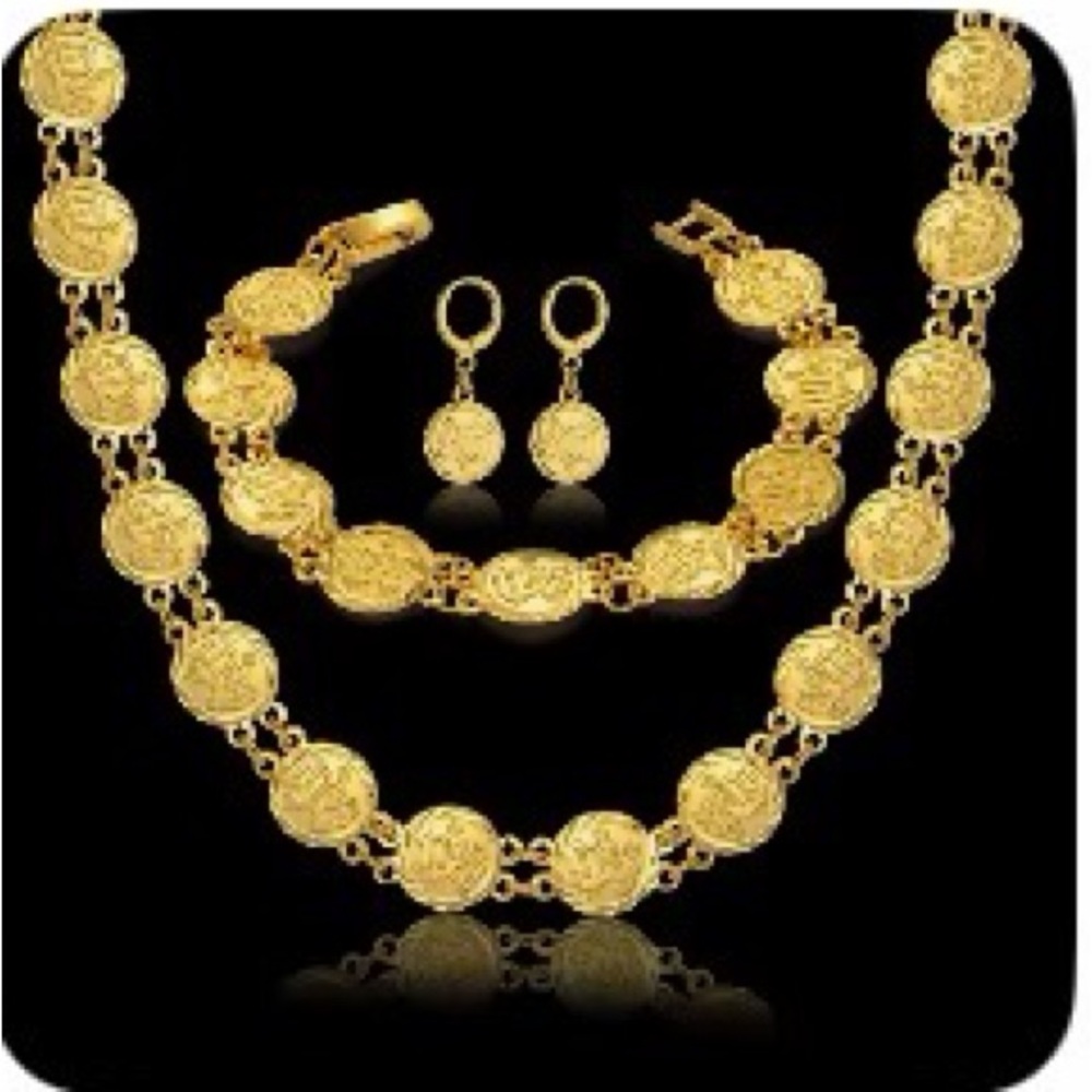 Elegant Arabic Allah Writing Gold Tone Jewelry Set